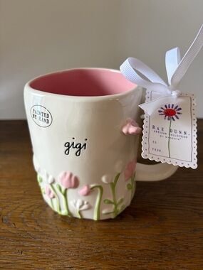 Rae Dunn 'gigi' Pink Interior Floral Accent Ceramic Mug